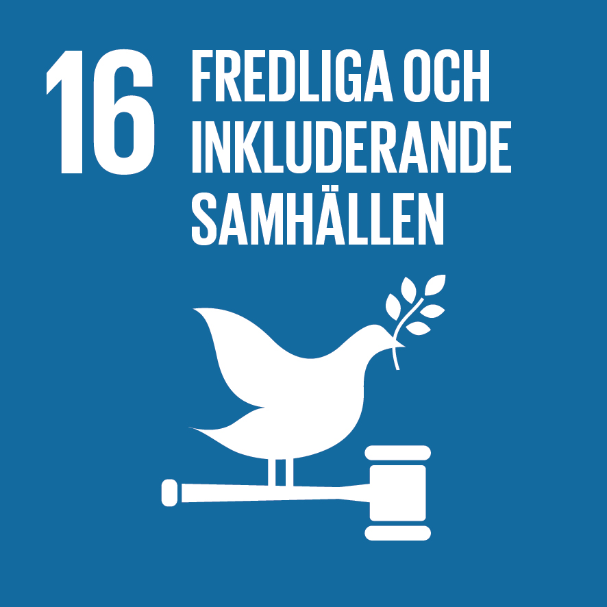  Symbol för mål nummer 16 fredliga och inkluderande samhällen i Agenda2030