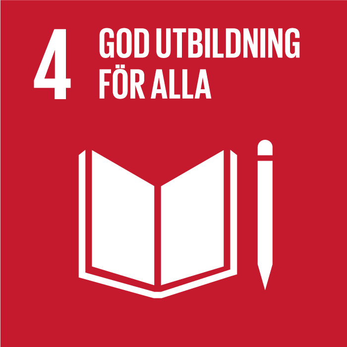 Symbol för mål nummer 4 god utbildning för alla i Agenda2030