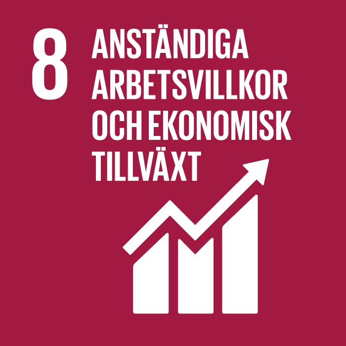 Symbol för mål nummer 8 anständiga arbetsvillkor och ekonomisk tillväxt i Agenda2030